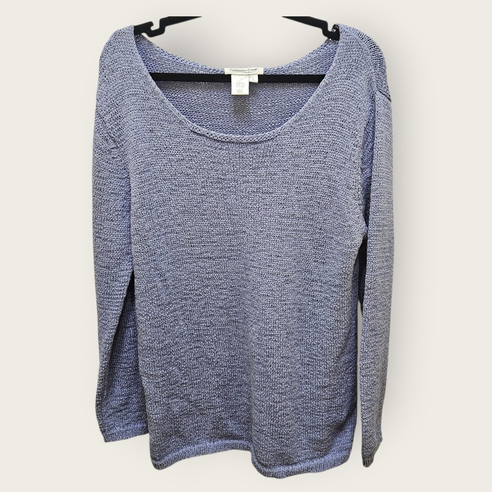 Coldwater Creek Womens Periwinkle Blue Cotton Blend Open Knit Sweater Tunic L